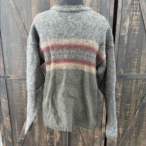 Men’s Med Woolrich Gray Sweater with Red and Cream Stripes